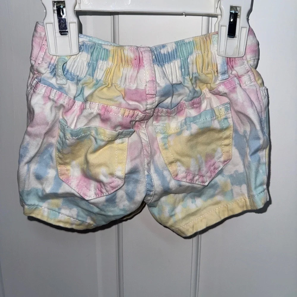 The Children's Place 18-24M Girls Pink and Blue Jean Shorts with Tie-Dye Effect